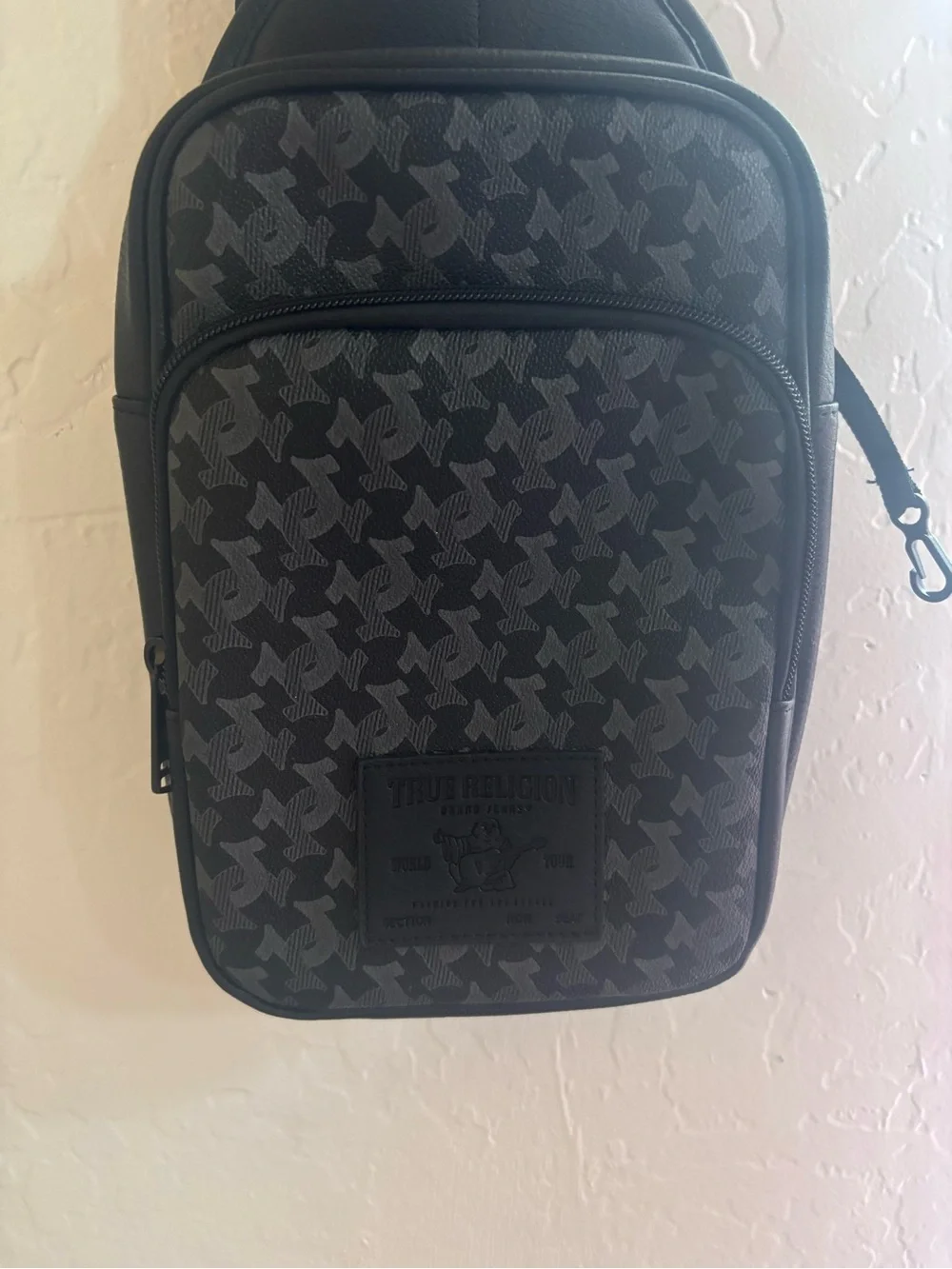 True Religion Black Logo Monogram Crossbody Bag NEW